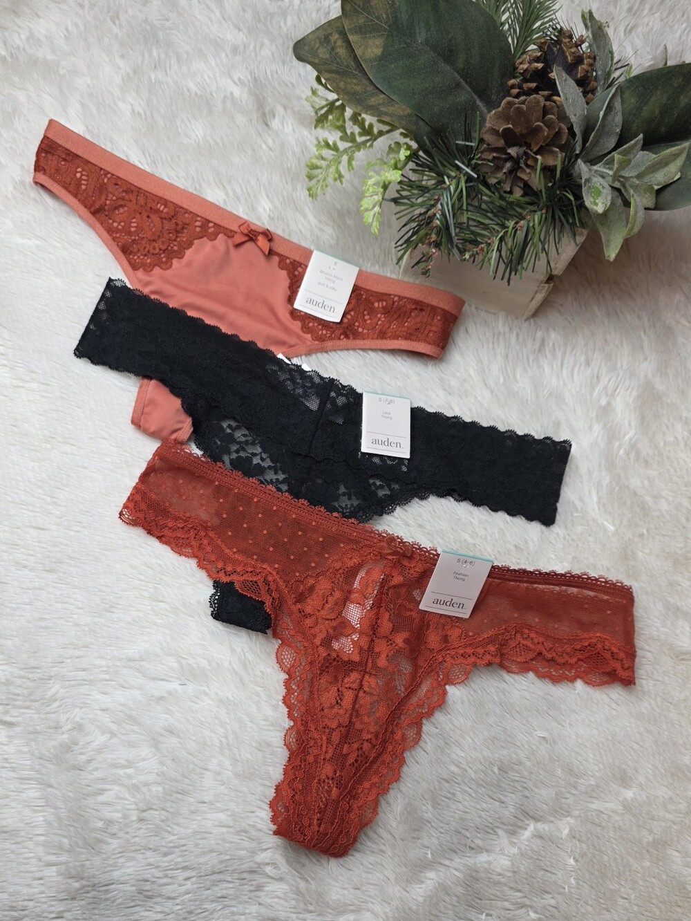 🚨NEW AUDEN Set Bundle Of 3 Lace Thong Pan7ties Orange/ Black Size Small 4-6